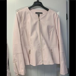- THIS IS AVAILABLE! NWT Guess XXL Pink faux leather peplum jacket. Gorgeous!